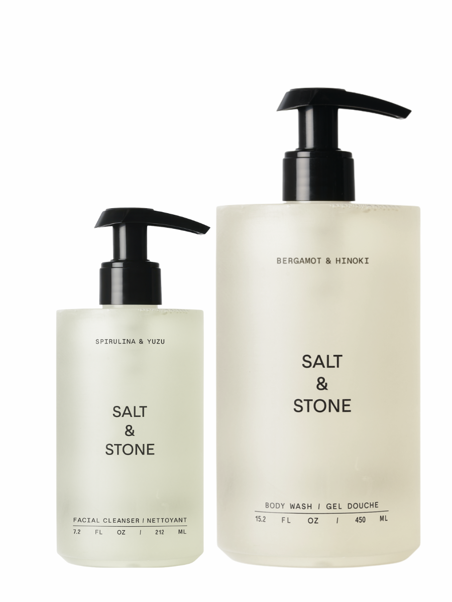 Salt&Stone rinkinys drėkinantis veido prausiklis | prabangus dušo gelis