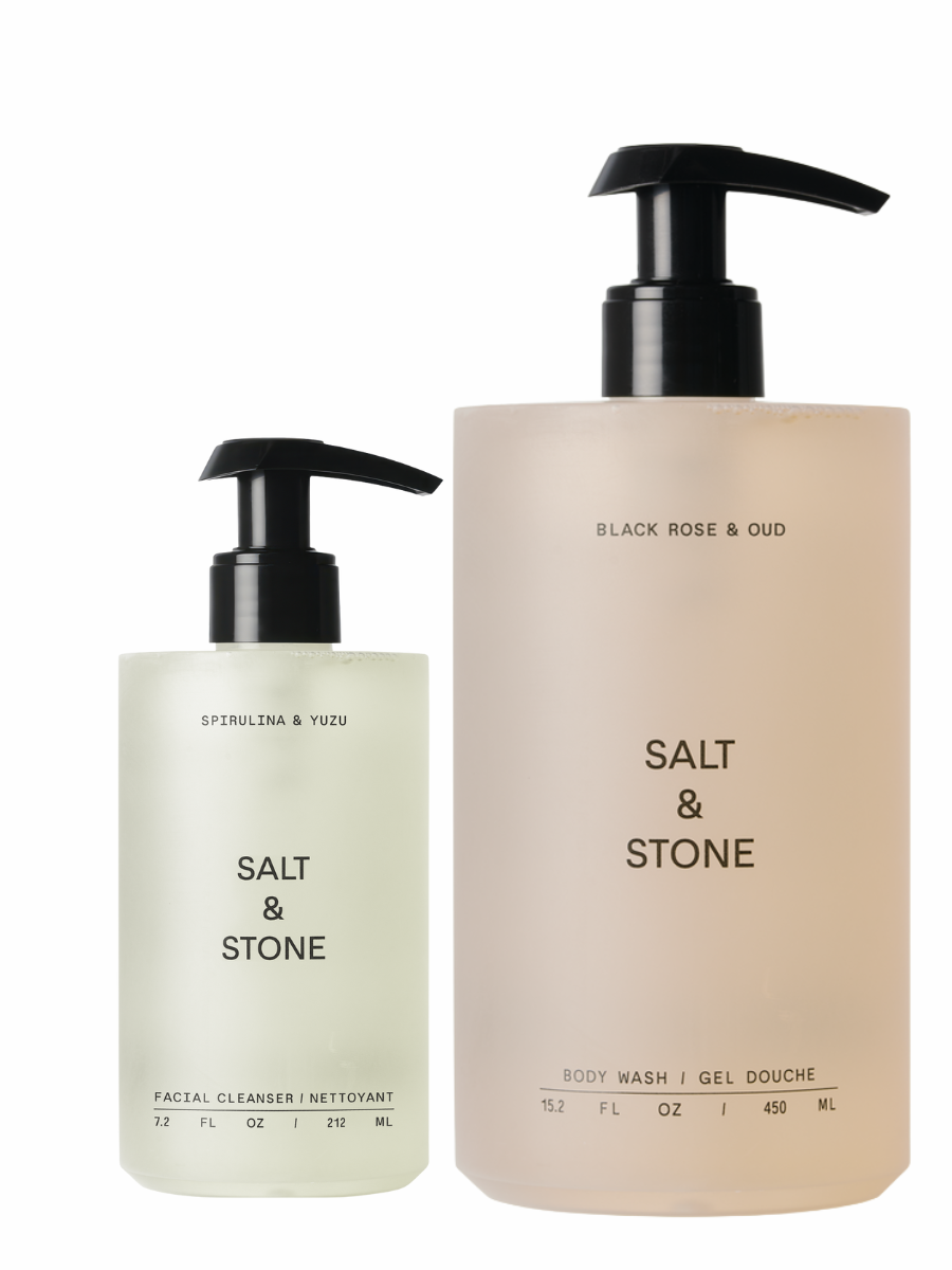 Salt&Stone rinkinys drėkinantis veido prausiklis | prabangus dušo gelis