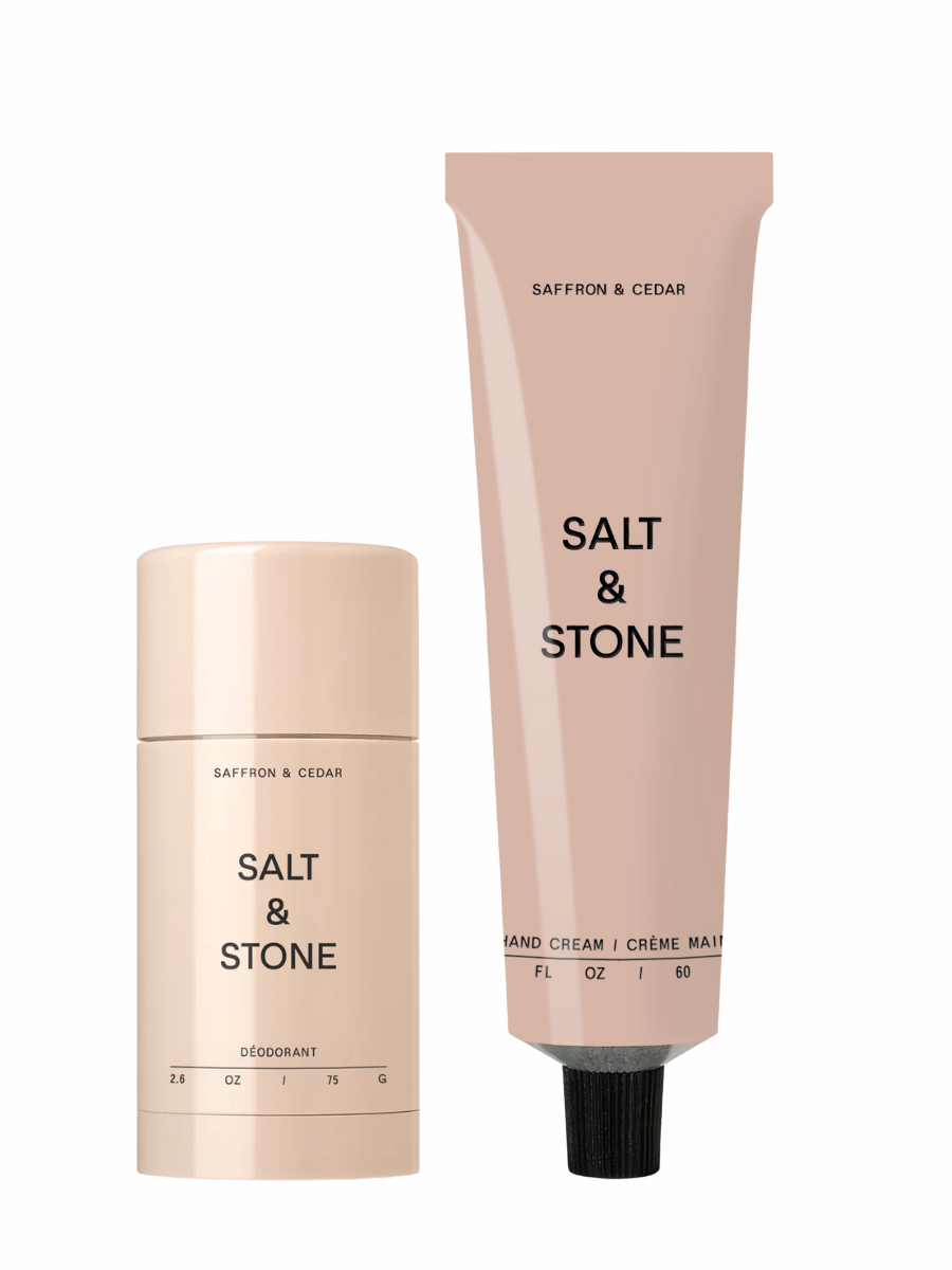 Salt and stone dezodorantas ir rankų kremas Saffron&Cedar