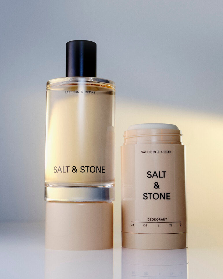 Salt&Stone rinkinys kūnui dezodorantas | kūno dulksna Saffron&Cedar