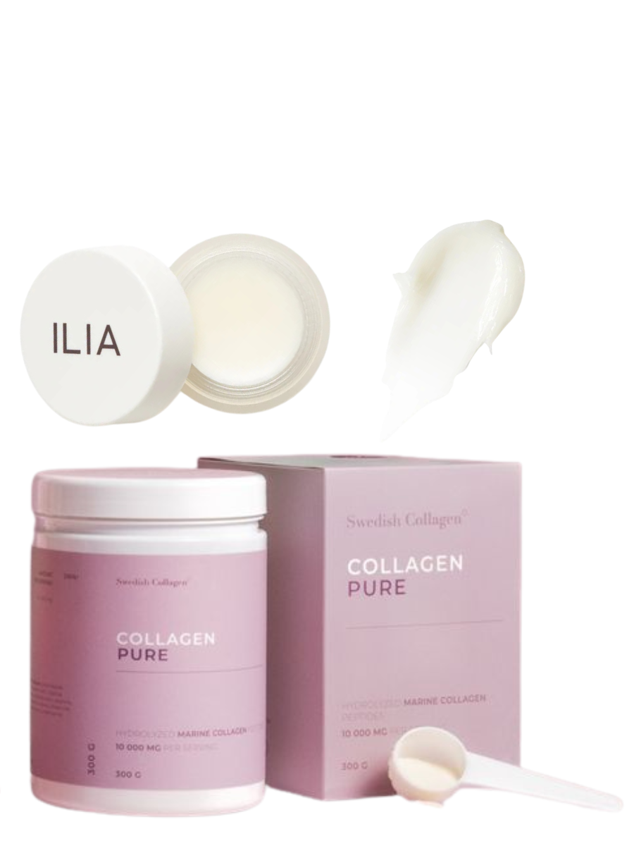Rinkinys skaisčiai odai ir drėgnoms lūpoms Swedish Collagen Pure | Ilia lūpų kaukė