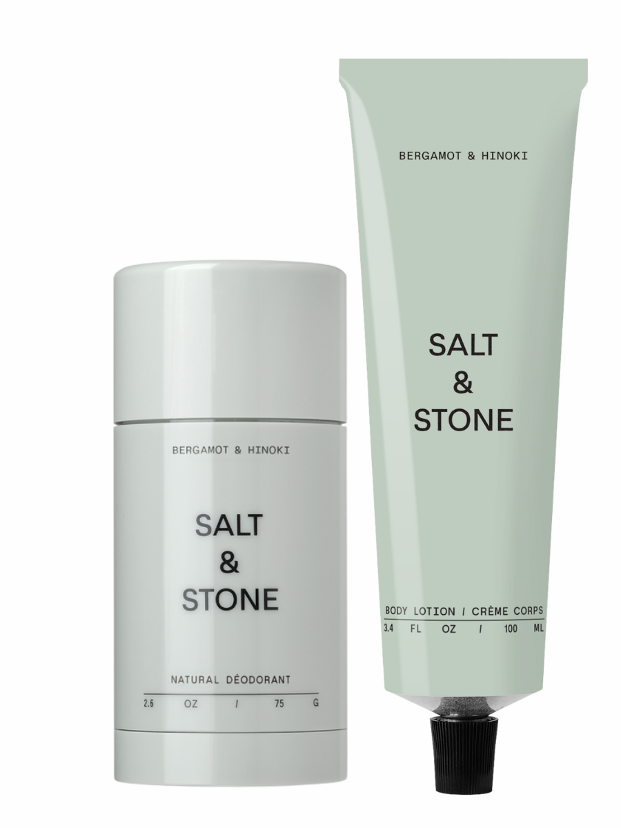 Salt stone rinkinys kūnui dezodorantas ir kūno losjonas kelioninis dydis Bergamot&Hinoki