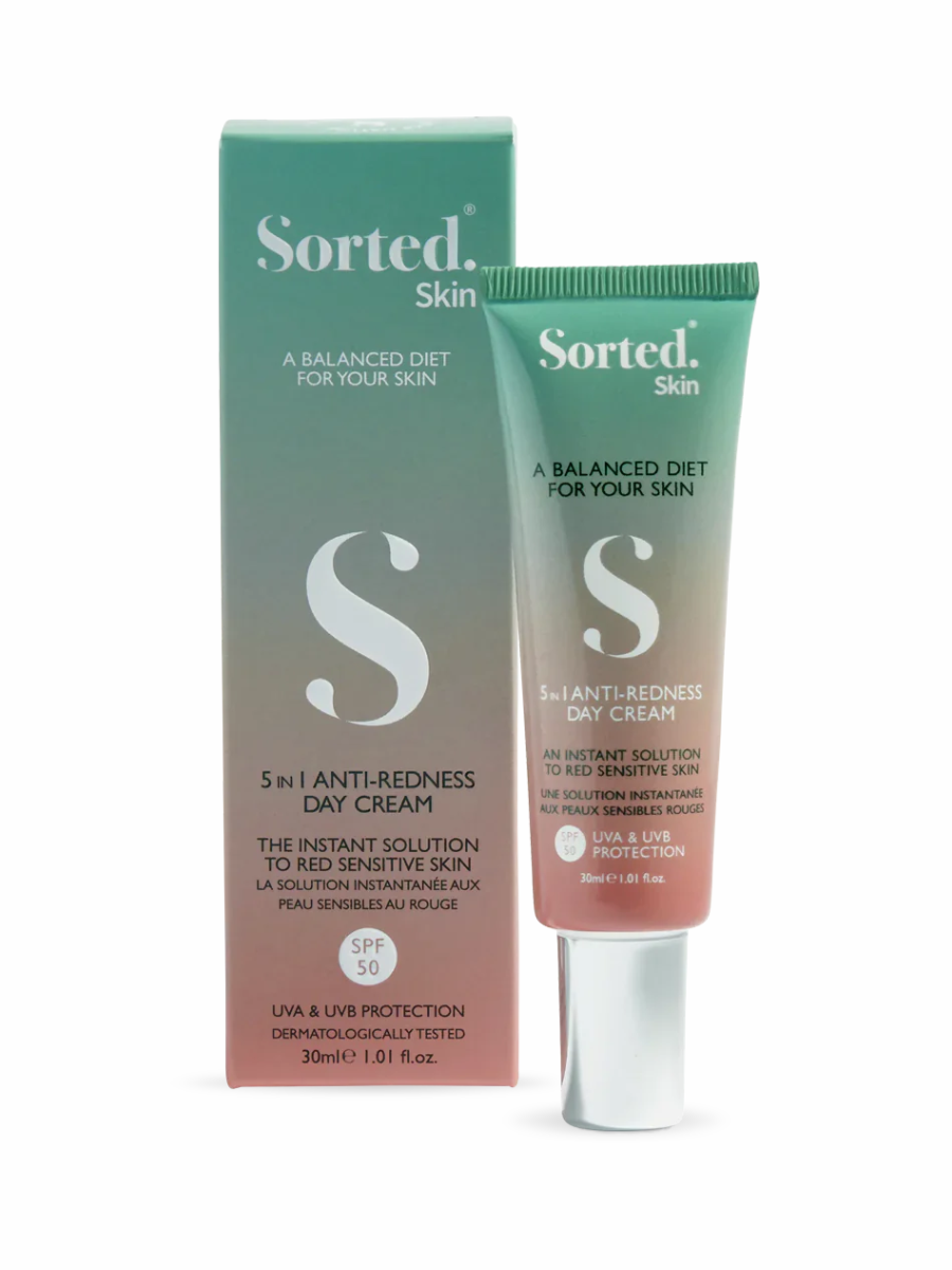 Sorted skin raudonį paslepiantis veido kremas su spalva SPF50  "5 in 1 Anti-Redness Day Cream SPF50“