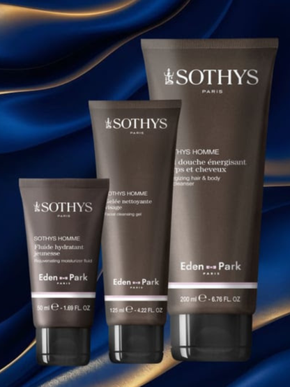 Sothys rinkinys vyrams Jauninantis drėkinamasis veido fluidas | Gaivinatis veido prausiklis | Energizuojantis plaukų ir kūno prausiklis